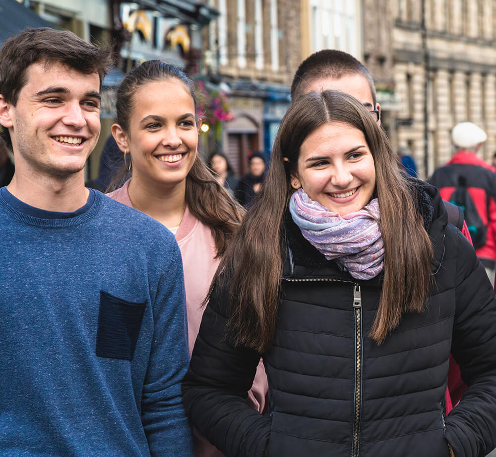 A group of teenagers on a street in Edinburgh